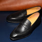 “Aiden” Split Toe Penny Loafer, Black Dress Shoes, Horween Hatch Grain, Hand welted, US size 5 1/2 ~ 10