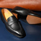 “Aiden” Split Toe Penny Loafer, Black Dress Shoes, Horween Hatch Grain, Hand welted, US size 5 1/2 ~ 10