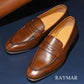 “Aiden” Split Toe Penny Loafer, Brown Dress Shoes, Horween Hatch Grain, Hand welted, US size 5 1/2 ~ 10