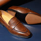 “Aiden” Split Toe Penny Loafer, Brown Dress Shoes, Horween Hatch Grain, Hand welted, US size 5 1/2 ~ 10