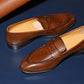 “Aiden” Split Toe Penny Loafer, Brown Dress Shoes, Horween Hatch Grain, Hand welted, US size 5 1/2 ~ 10