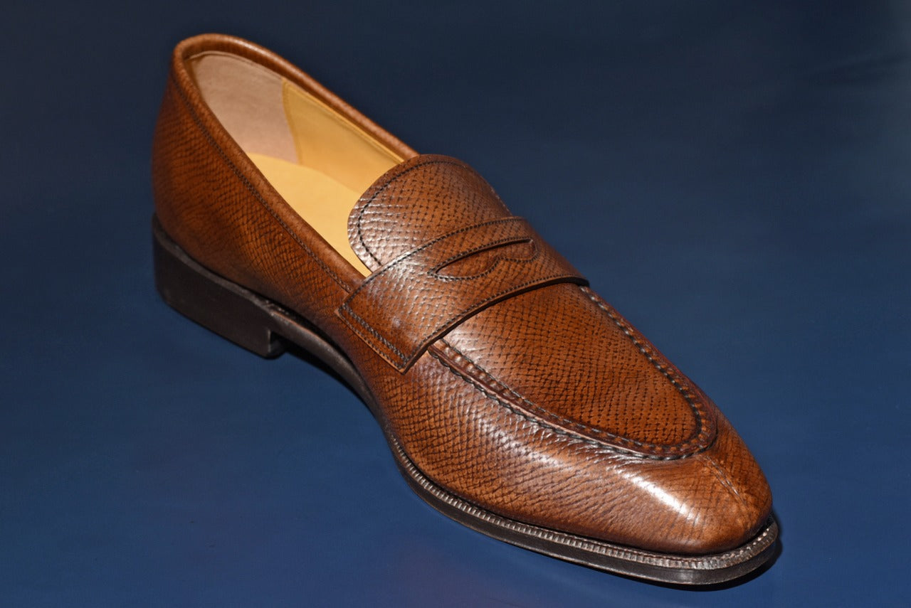 “Aiden” Split Toe Penny Loafer, Brown Dress Shoes, Horween Hatch Grain, Hand welted, US size 5 1/2 ~ 10