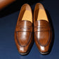 “Aiden” Split Toe Penny Loafer, Brown Dress Shoes, Horween Hatch Grain, Hand welted, US size 5 1/2 ~ 10