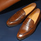 “Aiden” Split Toe Penny Loafer, Brown Dress Shoes, Horween Hatch Grain, Hand welted, US size 5 1/2 ~ 10