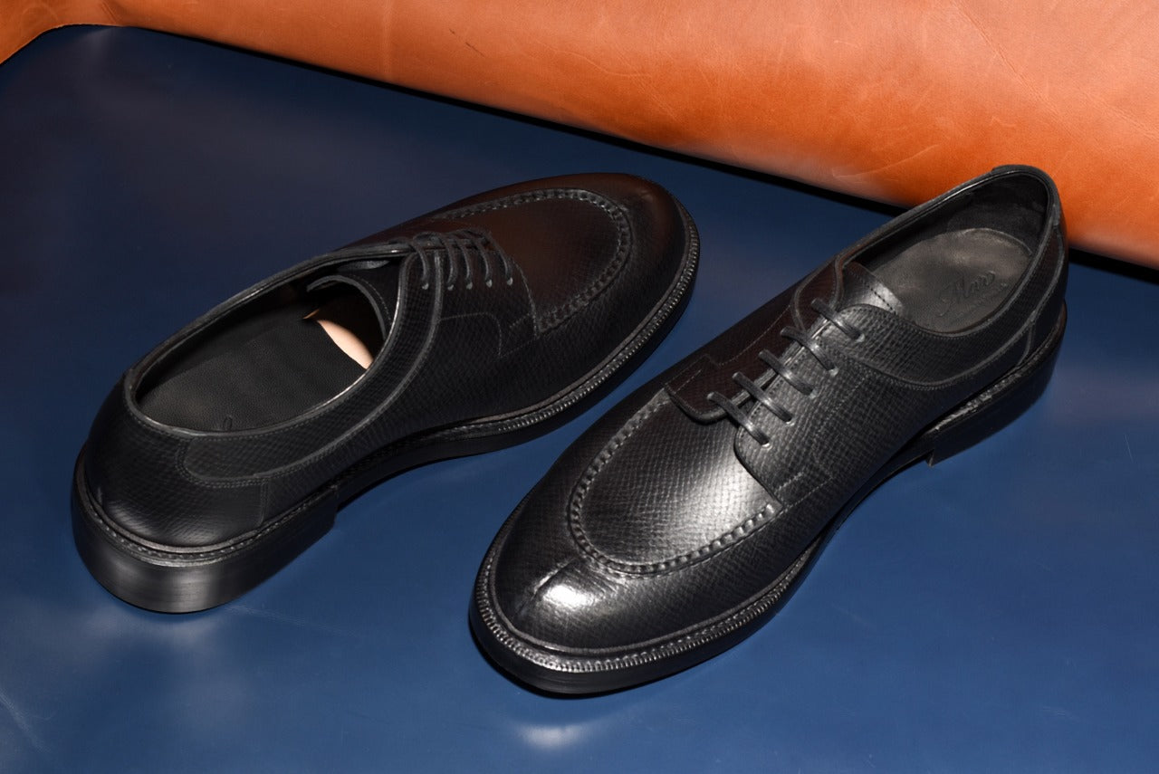 “Miles” Split Toe Derby, Black Dress Shoes, Horween Hatch Grain, Goodyear welted, US size 5 1/2 ~ 10