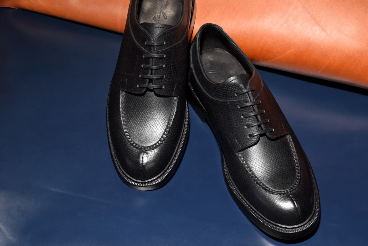 “Miles” Split Toe Derby, Black Dress Shoes, Horween Hatch Grain, Goodyear welted, US size 5 1/2 ~ 10