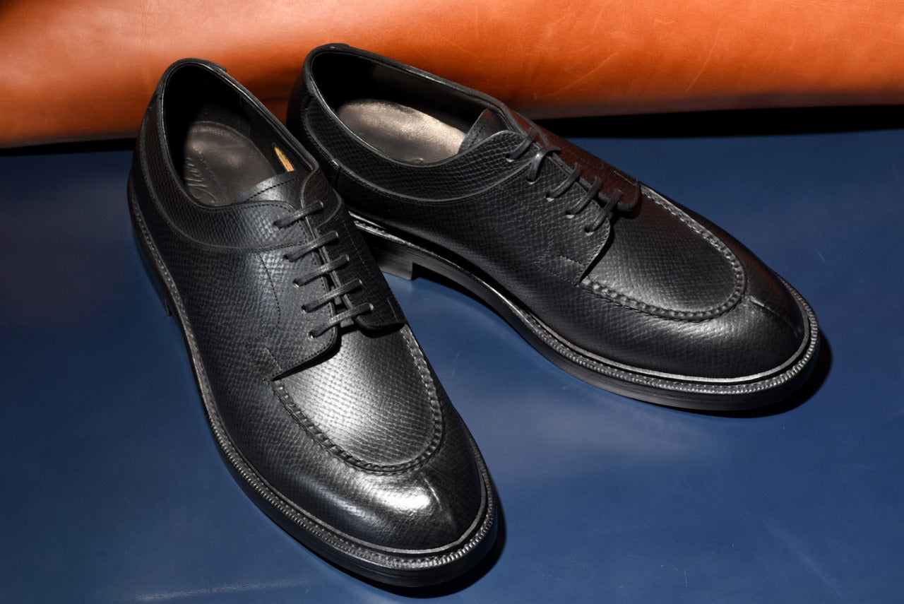 “Miles” Split Toe Derby, Black Dress Shoes, Horween Hatch Grain, Goodyear welted, US size 5 1/2 ~ 10