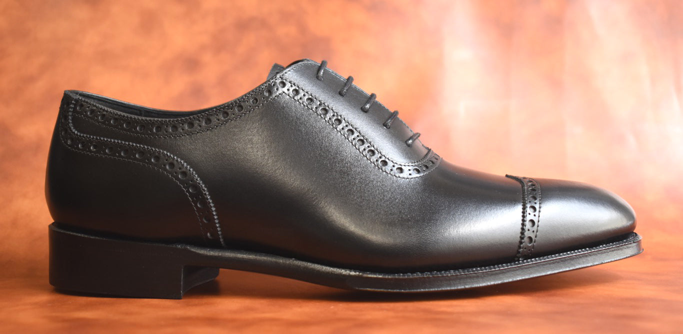 “Cupido” Short Wing-tipped Adelaide, Black Dress Shoes,  Annonay Vocalou, Hand welted, US size 5 1/2 ~ 10